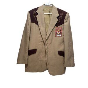Tuxedo Western Blazer Coat Mens 38R Medium Tan Brown Suede Details Sport Rodeo